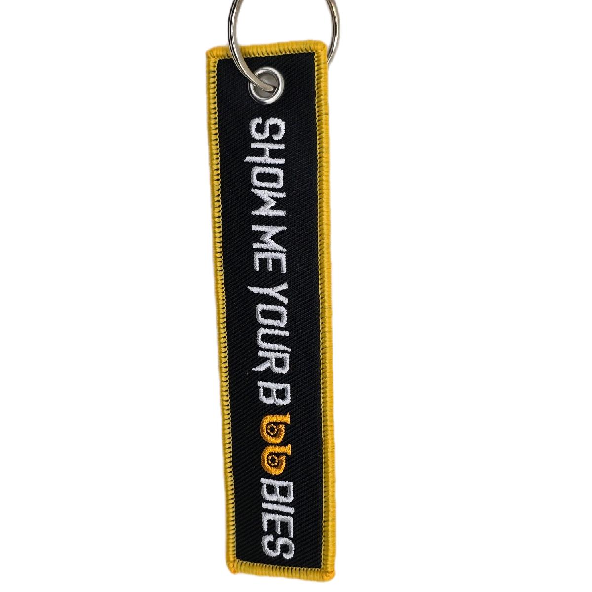 Show Me Your Boobies KeyTag keychain Mustard Yellow