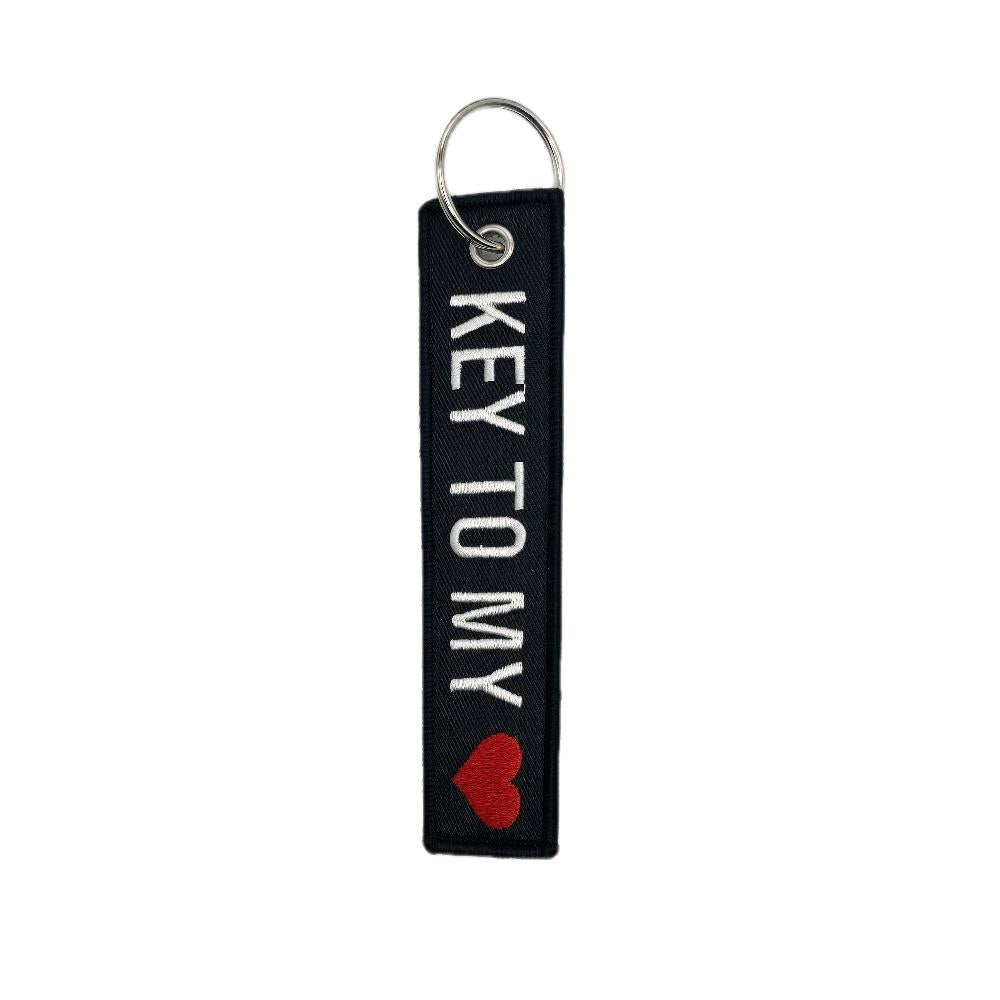 Key To My Heart KeyTag Keychain - Black with Red Heart