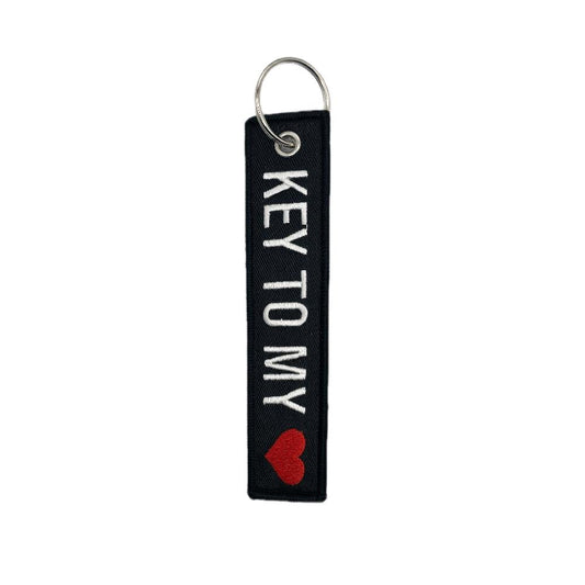 Key To My Heart KeyTag Keychain - Black with Red Heart
